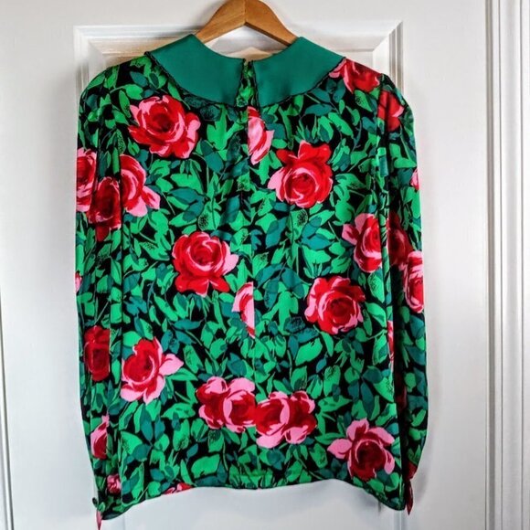Mira Designer Couturier Floral Silk Long Sleeve Blouse - Picture 2 of 4